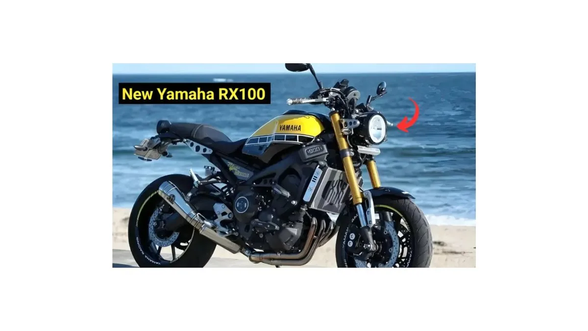 New Yamaha RX 100 retro motorcycle with classic design, round headlamp and modern four-stroke engine